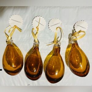 Anthropologie Holiday Glass Greta Amber Teardrop Ornament Rare Lot